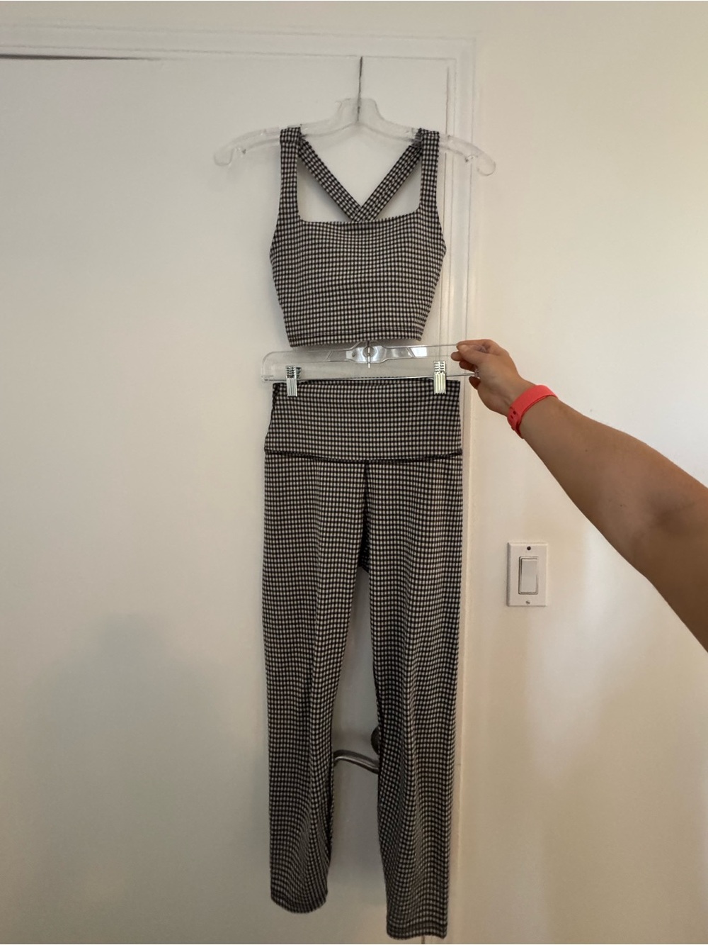 Nike Dri-Fit Gingham Checked Legging and Cross-Back Sports Bra Set XS/S